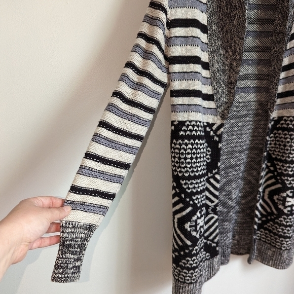 Urban OUTFITTERS Black & White Cotton Open Front Long Lined Knit Cardigan XS - Picture 6 of 13